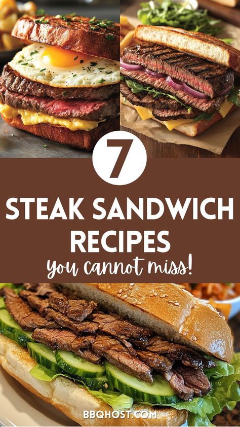 Indulge in the best steak sandwich recipes with these flavorful options! Whether you're craving a classic Philly steak sandwich or a Bulgogi-style grilled steak sandwich, this collection has something for every steak lover. Save this now and check out the blog for the complete list! Steak Panini Sandwiches, Steak Burgers Recipe, Grilled Steak Sandwich, Cheesesteak Recipes, Steak On The Stove, Sides For Bbq, Homemade Philly Cheesesteak, Best Steak Sandwich, Philly Steak Sandwich