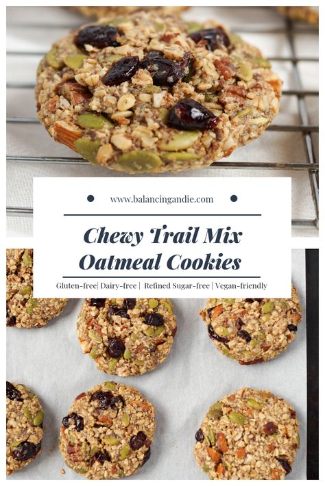 Gluten Free Trail Mix Cookies, Healthy Trail Mix Cookies, Lighter Recipes, Trail Mix Cookies, Healthy Trail Mix, Gluten Free Oatmeal Cookies, Gluten Free Snacks Healthy, Quick Breakfasts, Work Recipes