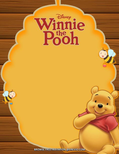 Pooh Invitations Birthday, Pooh Party Ideas, Winnie The Pooh Birthday Invitations, Pooh Decorations, Winnie The Pooh Invitations, Winnie Poo, Baby Birth Cards, Pooh Invitation, Birthday Party Invitation Wording