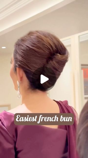 Charu Sharma on Instagram: "Easiest French Bun  .  .  ." Easy French Knot Hairstyles, French Hair Bun, Simple Buns For Long Hair, French Bun Hairstyles, Easy Hair Buns, Easy Hair Bun, French Knot Hairstyle, French Bun, Bun Design