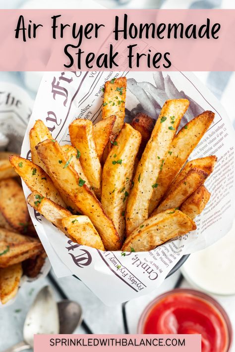 Homemade Steak Fries, Air Fryer Steak Fries, Air Fryer Fries, Fried Steak Recipes, Air Fryer French Fries, New Air Fryer Recipes, Air Fryer Steak, Homemade Fries, Cooks Air Fryer