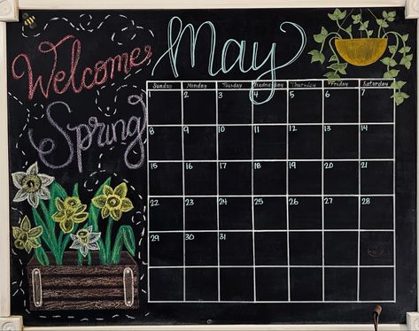 May Chalkboard Calendar, Whiteboard Calendar Ideas, Chalkboard Calendar Ideas, Calendar Chalkboard, Chalkboard Wall Calendars, Calendar Doodles, Calendar Decal, Chalkboard Wall Art, Whiteboard Art