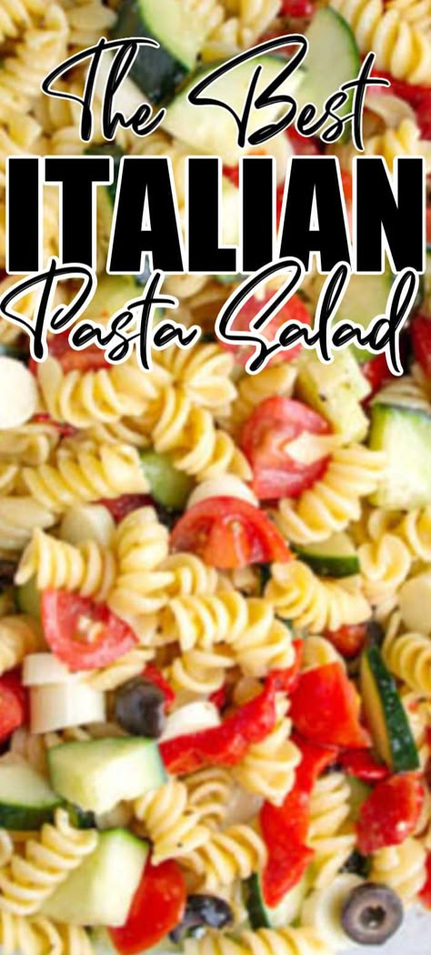 This cold pasta salad is easy to make and loaded with fresh veggies, olives and cheese and Italian dressing. Italian Pasta Salad Recipe is one of our favorite vegetarian recipes, this healthy pasta salad has no meat but can be made with salami, pepperoni or chicken if you want to. This classic side dish is perfect for any summer meal! Best Italian Pasta Salad, Best Italian Pasta, Easy Italian Pasta, Easy Italian Pasta Salad, Summer Pasta Salad Recipes, Pasta Ideas, Italian Pasta Salad, Cold Pasta Salad Recipes, Pasta Salad Ingredients