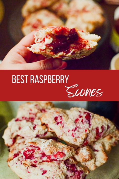 Best Raspberry Scones - A Quaint Life Raspberry Scones Recipe Easy, Rasberry Scones, Sour Cream Scones, Raspberry Scones, Peach Muffins, Brunch Cake, Scones Recipe Easy, Scones Easy, Drink Inspiration