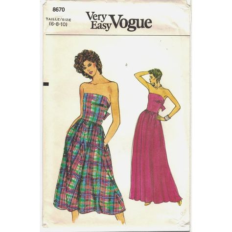 Vintage Very Easy Vogue 8670 Strapless Dress Pattern Misses | Etsy Strapless Dress Pattern, Fashion Dream Job, Strapless Sundress, Calf Length Dress, Vogue Sewing, Vogue Sewing Patterns, Vogue Pattern, Miss Dress, Pattern Brands