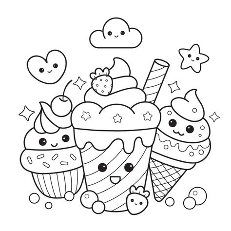 Cupcake Coloring Pages, Ice Cream Coloring Pages, Kindergarten Coloring Pages, Food Coloring Pages, Preschool Coloring Pages, Kitty Coloring, Spring Coloring Pages, Detailed Coloring Pages, Kawaii Illustration