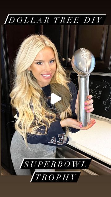 Macy Blackwell on Instagram: "Dollar Tree DIY Super Bowl Trophy!🏆🏆🏆 Grab a little vase, foam football, and some silver spray paint! I’m super excited that Usher is the halftime performance!! I have a feeling he’s going to put on such a good show!🎤 #superbowlparty #superbowlsunday #superbowlideas" Diy Super Bowl, Macy Blackwell, Super Bowl Trophy, Silver Spray Paint, Silver Spray, Party Tablescapes, Football Decorations, Super Bowl Sunday, Football Party