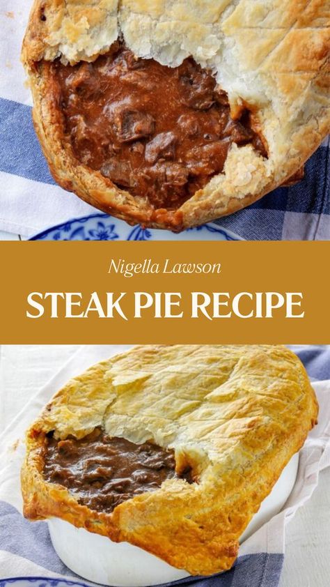 Nigella’s Steak Pie Recipe is a hearty and comforting dish featuring tender chunks of chuck steak simmered in a rich gravy made with onions, garlic, and flavorful seasonings. Featuring a fluffy puff pastry topping, this dish is excellent for a crowd serving 6 people. Peper Steak, Steak Pie Recipe, Beef Pie Recipe, Comfy Kitchen, Irish Foods, Nigella Lawson Recipes, Steak Pie, English Recipes, Stilton Cheese