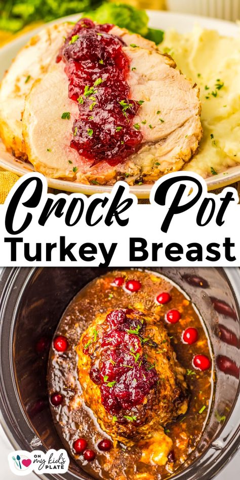 This slow cooker boneless turkey breast with cranberry sauce all in the crock pot together is so juicy. It's the perfect hands off recipe for a flavorful and easy Thanksgiving dinner, Christmas dinner or holiday feast every time! Crockpot Receipts, Crockpot Turkey Breast, Thanksgiving Turkey Breast, Turkey Breast Crockpot, Slow Cooker Turkey Breast, Crockpot Turkey, Slow Cooker Turkey, Turkey Breast Recipe, Savory Meals