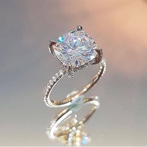 Forever Diamonds Ny Engagement Rings, Ring Hidden Halo, Cushion Cut Diamond Ring, Cute Engagement Rings, Wedding Rings Solitaire, Moissanite Diamond Rings, Dream Engagement Rings, Beautiful Engagement Rings, Wedding Rings Unique