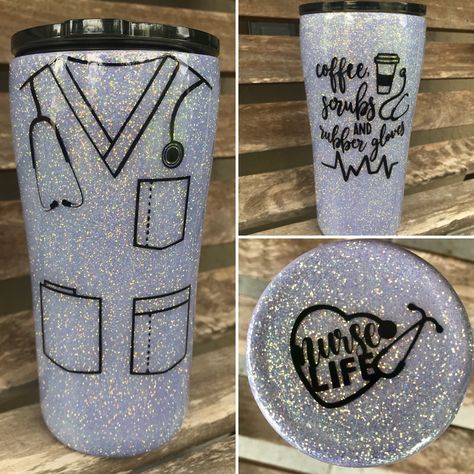 Nurse Scrubs, Glitter Tumbler Cups, Cup Designs, Custom Tumbler Cups, Tumbler Cups Diy, Diy Cups, Glitter Cups, Tumbler Ideas, Diy Tumblers