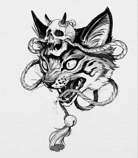 Cool Tattoos Sketches, Scary Animal Tattoo, Cat Skull Drawing, Cat Skull Tattoo, Arm Tattoos Drawing, Petit Tattoo, Cat Tattoo Designs, Creepy Tattoos, Cat Skull