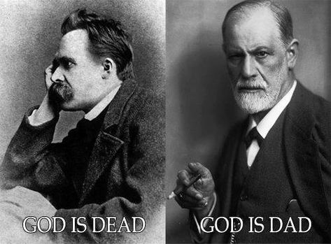 God Is Dead, Philosophy Memes, Psychology Humor, Literature Humor, Gods Not Dead, Karl Marx, Sigmund Freud, Albert Camus, George Orwell