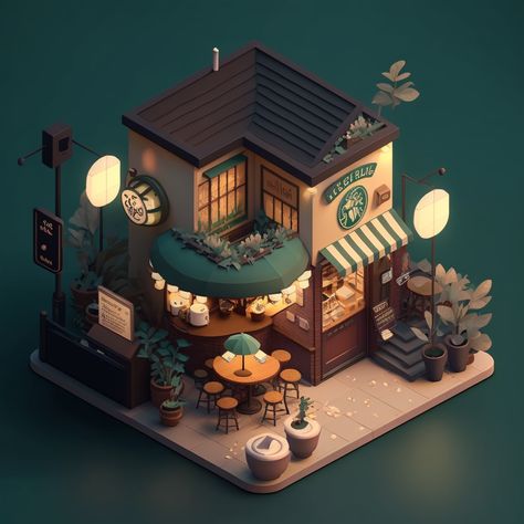 Isometric Art Cafe, Isometric Shop Illustration, Cafe Isometric, Blender Isometric, Isometric Coffee Shop, Isometric Cafe, Isometric Animation, Isometric Room, Bubble Tea Shop