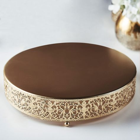 12" Fleur De Lis Gold Metal Wedding Cake Stand, Dessert Pedestal Display - Round Wedding Cake Stand Gold, Birthday Cake Stand, Gold Votive Candles, Cupcake Display Stand, Wedding Pie, Dessert Display Stand, Metal Cake Stand, Cake Dessert Table, Cake Stand Set