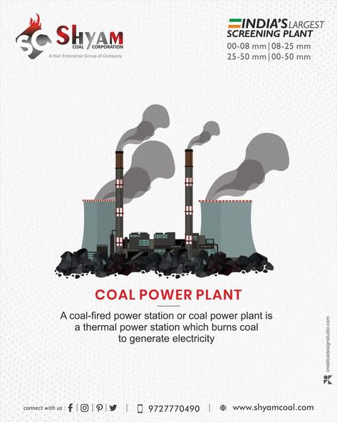 A coal-fired power station or coal power plant is a thermal power station which burns coal to generate electricity. #shaymcoal #coalworlds #coalelectricity #CoalCityConnect #powerfiltering #southafricancoal #coal #coalpower #coalpowerplant #coalindia #CoalIndiaLimited #fuel #2k21 Coal Power Plant, Thermal Power Station, Coal Fired Power Plant, Group Of Companies, Electric Power, Power Station, Power Plant, Fuel, Electricity