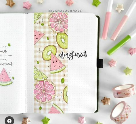 August Cover Page, Bullet Planner Ideas, August Goals, August Bullet Journal Cover, Washi Tape Collection, Crayola Supertips, Dotted Journal, Bullet Journal Cover Page, Desain Buklet