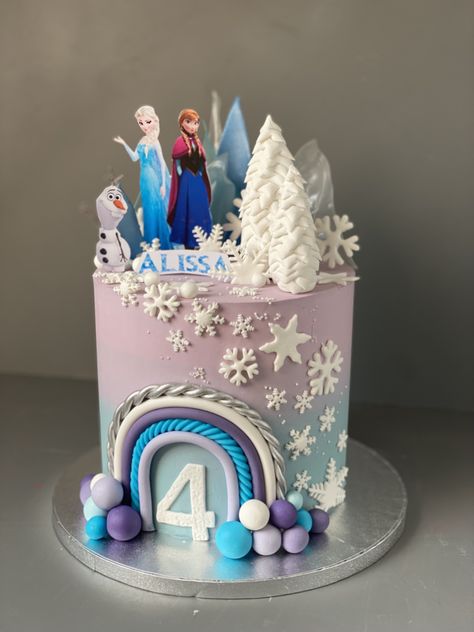 Anna Elsa Cake Design, Frozen Birthday Cake Anna, Frozen Rainbow Cake, Frozen Themed Birthday Cake Buttercream, Elsa Frozen 2 Cake Ideas, Rainbow Elsa Cake, Frozen Cake 3rd Birthday, Frozen Cake Design Birthdays, Frozen Cake Designs For Girl