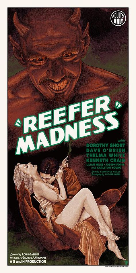 REEFER MADNESS (1936) [600 x 800] by Timothy Pittides Classic Horror Posters, Reefer Madness, 1984 Book, Cinema Design, Ace Books, Horror Posters, Horror Movie Art, Pop Culture Art, Pulp Art