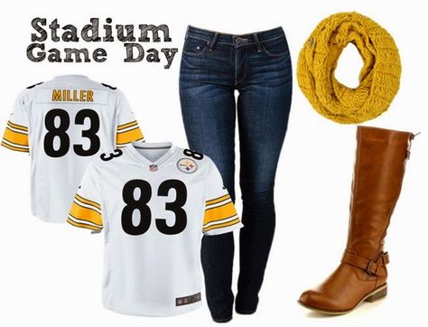 Fashion Forward Fridays: NFL Game Day Apparel - white @steelers jersey for women game day look Steelers Football Game Outfit, Steelers Game Day Outfit Woman, Nfl Game Day Outfit Woman Black, Nfl Wife Outfits Game Day, Cute Steelers Outfits Women, Steelers Sweatshirt Woman, Steelers Outfit, Steelers Jersey, 2023 Wardrobe