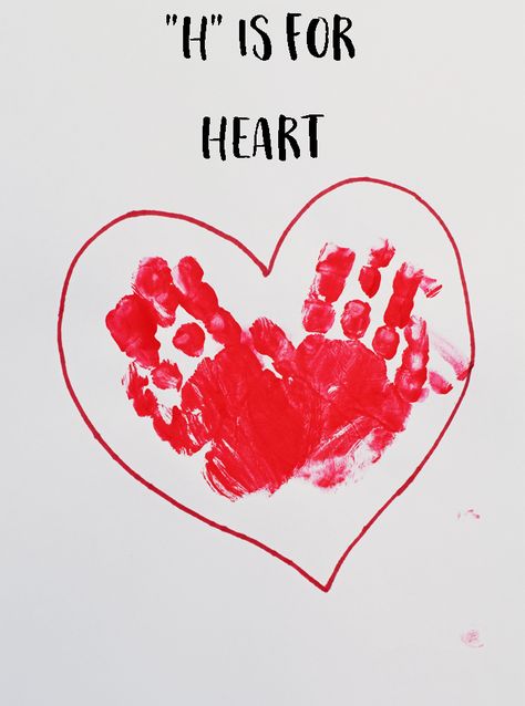 Heart Handprint Art, Letter H Handprint Art, Letter H Footprint Craft, Crafts For Letter H Preschool, H Is For Craft Hand Prints, Letter H Art For Toddlers, Love Art For Toddlers, Letter H Projects For Preschool, Letter H Arts And Crafts For Preschool