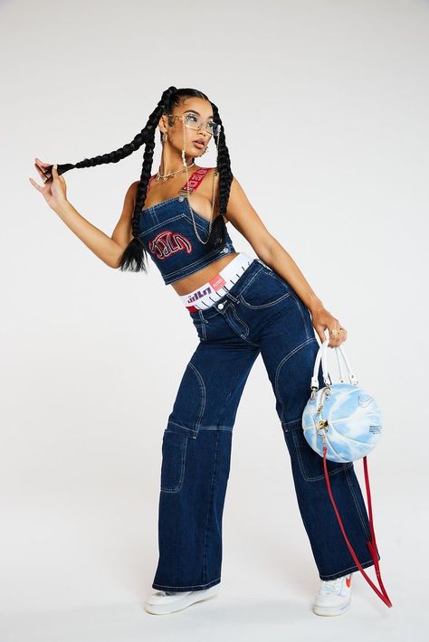 90s Hip Hop Outfits, Y2k Photoshoot, Denim Dungaree, 90s Inspired Outfits, Studio Poses, 90s Fashion Outfits, Jaded London, 2000s Fashion Outfits, Hip Hop Outfits