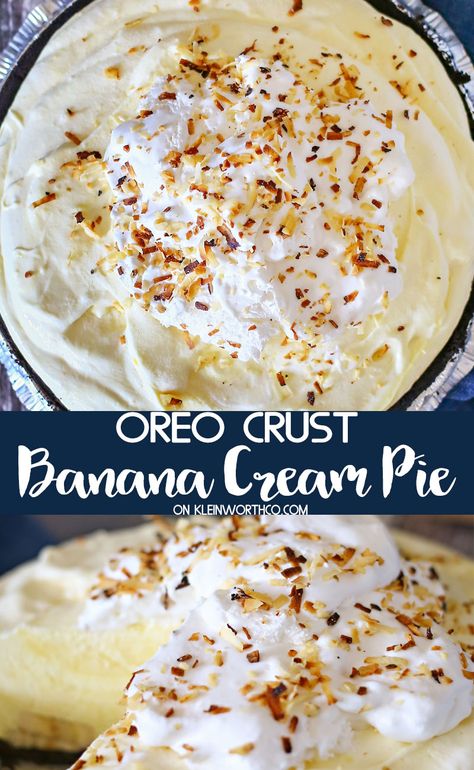 Oreo Banana Cream Pie, Banana Cream Pie With Chocolate, Simple Banana Cream Pie, Bannana Cream Pie, Fudge Bottom Banana Cream Pie, Oreo Pie Crust, Oreo Pie, Baking Recipes Pie, Banana Cream Pie Recipe