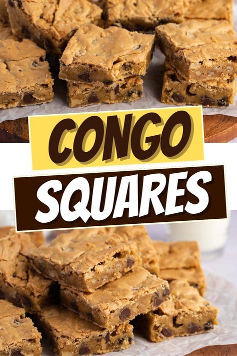 This recipe for Congo squares will make you feel like a kid again! Learn how to make these tasty chocolate chip cookie bars, and get ready to be impressed! Congo Squares, Congo Bars, Tasty Chocolate Chip Cookies, Deserts Easy, Chocolate Chip Blondies, Sweet Bar, Dessert Bar Recipe, Chocolate Chip Cookie Bars, Sweet Recipes Desserts