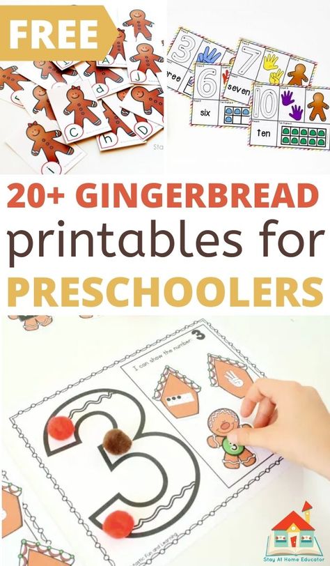 Grab these 20+ FREE printables to use during your preschool gingerbread theme! There are printable gingerbread math activities, literacy activities, fine motor activities, and more. Tons of low-prep, hands-on gingerbread activities for preschool! Gingerbread Activities For Preschool Art, Gingerbread Literacy Activities Preschool, Gingerbread Man Lesson Plans Preschool, Gingerbread Man Activities Preschool Fine Motor, Gingerbread Men Activities For Preschool, Ginger Bread Activities Preschool, Gingerbread Centers Preschool, Gingerbread Men Crafts Preschool, Gingerbread Men Preschool Activities