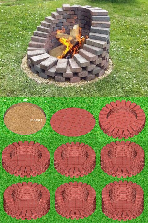 Fire Pit Plans, Brick Fire Pit, Fire Pit Designs, Diy Backyard Landscaping, Backyard Diy Projects, Backyard Fire, Garden Yard Ideas, Outdoor Decor Backyard, Fire Pit Backyard