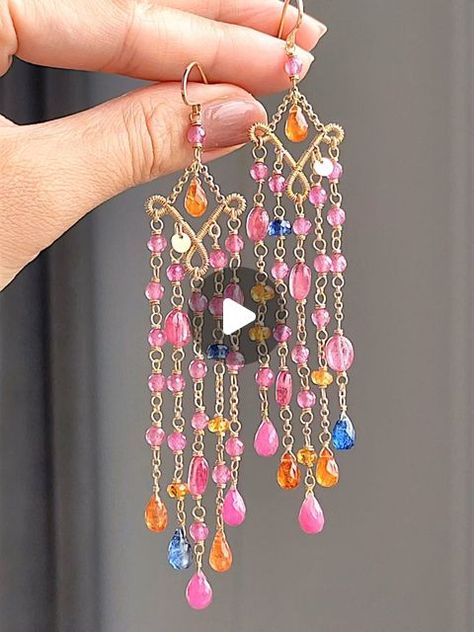 Siyan.Chow-Handmadejewelry on Instagram: "Happy Wednesday my friends!😁🫶🌈
I used these pink-purple sapphires, orange Fanta garnet, and a few kyanite to create a dreamy petal rain, 🌸💗🍊🫐🌸💗🍊🫐swaying in the wind, extremely romantic! The color of these pink sapphires will be more vibrant in sunlight. They have a total length of approximately 107mm.
The price is $212 USD. Please click the link in my bio to purchase. Thanks for your love and support!🫶💗

#siyanchow #ukulyjewelry #longearrings #stoneearrings #stonejewelry #stonejewellery #uniqueearrings #gemstoneearrings #oneofakindearrings #oneofakindjewellery #oneofakindgifts #handmadeearrings #handmadeearring #handmadejewelry #chandelierearrings #handcraftedjewelry #handcraftedearrings #earring #earrings #earringstyle #earringswag #e Pink And Orange Earrings, Vintage Wedding Jewelry, Purple Sapphire, For Your Love, Love And Support, Handcrafted Earrings, Happy Wednesday, Unique Earrings, Stone Earrings