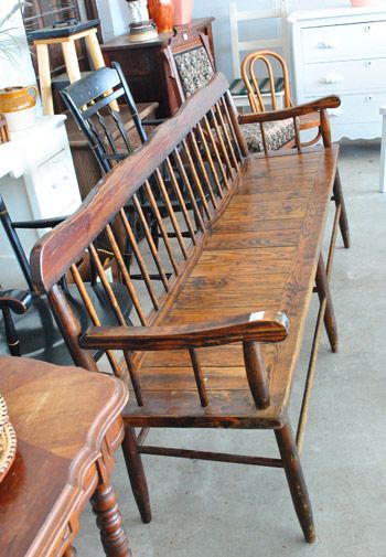 Wooden Bench Seating Kitchen, Vintage Bench Seat, Vintage Entryway Bench, Vintage Bench Entryway, Long Wooden Bench, Long Bench Seating, Wooden Bench With Back, Restaurant Seating Design, Mudroom Entry