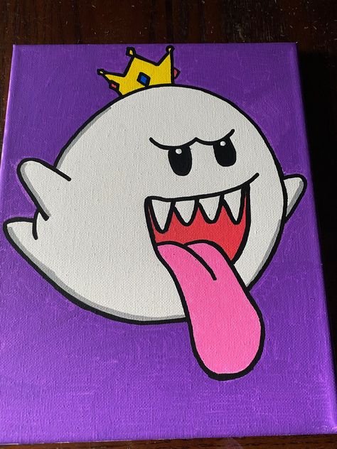 "8\"x10\" Mario Kart 8 King Boo Painting made with Posca Paint Pens" King Boo Painting, Yoshi Canvas Painting, Easy Mario Painting, Cartoon Pop Art Painting, Mario Acrylic Painting, Mario Canvas Painting Easy, Cool Art Paintings Easy, Super Mario Canvas Painting, Super Mario Painting Ideas