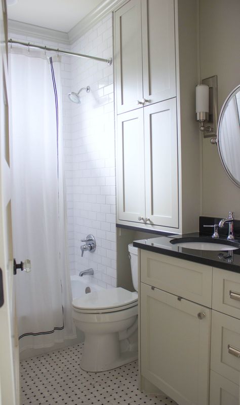 White and gray bathroom - storage above toilet Cabinet Above Toilet, Bathroom Cabinets Over Toilet, Above Toilet, Shelves Above Toilet, Over Toilet Storage, Bathroom Linen Cabinet, Over Toilet, Bad Inspiration, Bathroom Storage Shelves