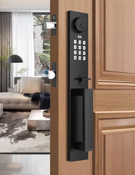 Tinewa Keyless Entry Door Lock with Lever, Full Escutcheon Smart Door Handle, Digital Keypad Deadbolt with App, Front Door Handleset with Single Cylinder Deadbolt and Lever, Auto Locking, Black Finish - Amazon.com Front Door Handleset, Double Door Handles, Iot Security, Main Door Handle, Keyless Door Lock, Front Door Hardware, Keyless Entry Door Locks, Entry Door Locks, Digital Door Lock