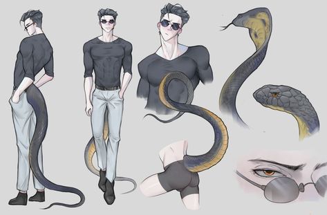 My Oc Snake Hybrid, Monster Boy, Cobra Snake, Arte Alien, Creature Drawings, Fantasy Creatures Art, Mythical Creatures Art, Creature Concept Art, Character Design Male