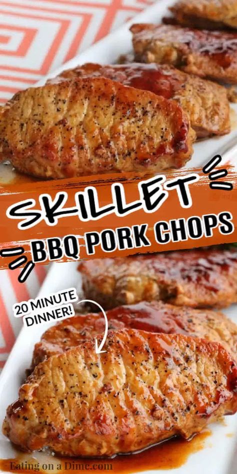 Don't let cooking pork intimidate you. This easy Skillet BBQ pork chops recipe is so easy in the skillet. It is the perfect weeknight meal. Easy Bbq Pork Chops, Bbq Pork Chops In Oven Boneless, Crockpot Bbq Pork Chops, Bbq Pork Chops In Oven, Quick Easy Pork Chop Recipes, Bbq Porkchops, Pork Receipts, Barbeque Pork Chops, Quick Pork Chops