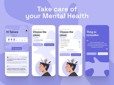 Mental Health App by Antonio Vidakovic on Dribbble Mental Health Application Ui, Mental Health App Ux Design, Health App Design, Health Ads, Advert Design, Health Apps, Figma Design, Health Application, App Design Layout