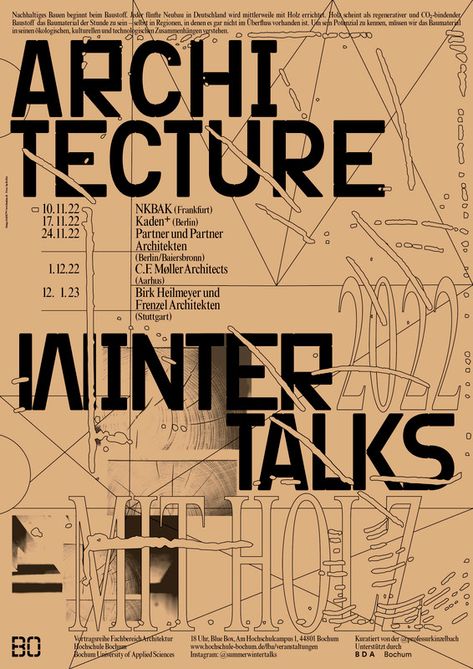 Bochum University, Architecture Department Talk Poster, University Architecture, Graphic Posters, Poster Typography, Architecture Poster, Typographic Poster, Aarhus, Different Countries, Type Design