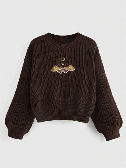 Pullover Embroidery Ideas, Fairycore Sweaters, Comfy Clothes Winter, Romwe Clothes, Brown Clothes Aesthetic, Cute Fall Sweaters, Nature Sweater, Sweaters Aesthetic, Hippie Embroidery