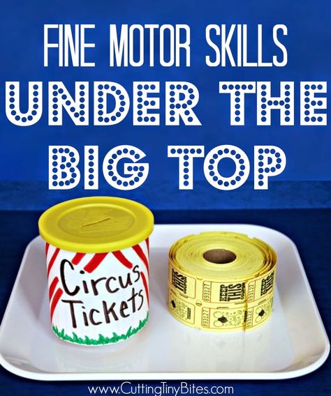 Fine Motor Skills Under the Big Top. Circus Ticket Tearing fine motor activity for toddlers or preschoolers. Great for a circus Pre-K theme. Circus Dramatic Play Preschool, Circus Sensory, Circus Preschool, Circus Week, Preschool Circus, Circus Ticket, Circus Activities, Carnival Activities, Tiny Bites