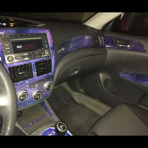 Galaxy themed interior Galaxy Car Interior, Space Themed Car Interior, Painted Car Interior, Car Interior Paint, Car Mods Interior, Truck Interior Accessories, Galaxy Car, Polo Car, Car Interior Diy