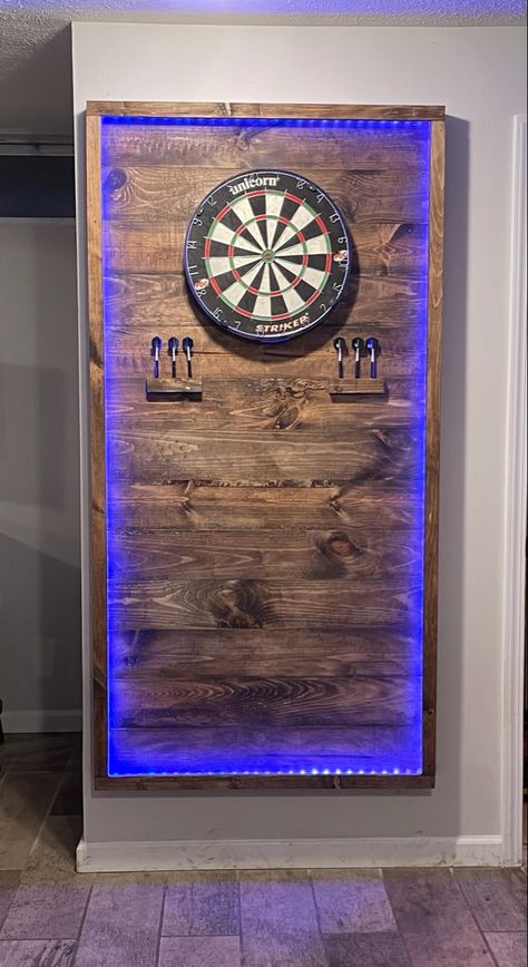 Dart Board Area Ideas, Unfinished Basement Rec Room Ideas, Game Room Shed Ideas, Grey Gaming Room, Home Dart Board Ideas, Indoor Dart Board Ideas, Darts Wall, Dart Board Wall Diy, Man Cave Ideas Room Small Cheap