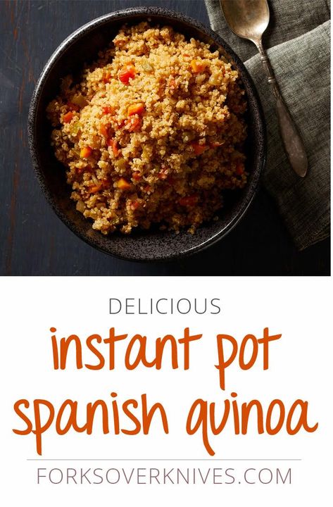 A chopped vegetable medley turns a pot of quinoa into a hearty Spanish-style pilaf. Cooking the recipe in the Instant Pot (or another programmable multi-cooker) guarantees the tiny grains come out tender and fluffy, not soft and soggy, thanks to the pressure-cooking function incorporated into the grain-cooking setting. Spanish Quinoa, Instant Loss, Homemade Vegetable Broth, Lentil Chili, Vegetable Medley, Supper Ideas, Spanish Rice, Dinner Sides, Insta Pot