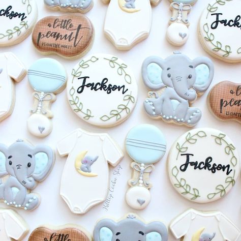 Hilltop Cookie Shop LLC on Instagram: “A little peanut is on the way 🥜💙🐘 So many baby showers recently and it makes my heart so happy. Babies are truly a gift from God and I…” Baby Boy Elephant Shower Ideas, Peanut Baby Shower Ideas, A Little Peanut Is On The Way, Little Peanut Baby Shower Ideas, Baby Boy Shower Cookie Ideas, Peanuts Baby Shower Ideas, Elephant Baby Shower Cookies, Our Little Peanut Baby Shower Theme, Little Peanut Baby Shower Boy