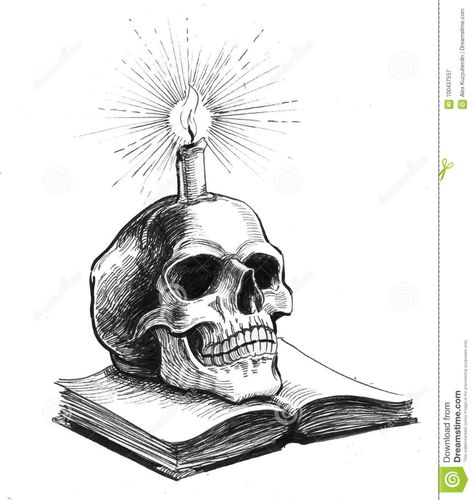 Candle Drawing Art, Candle Art Drawing, Candle And Book, Skull And Candle, Drawing Of A Skull, Open Book Drawing, Candle Tattoo Design, Skull Artwork Illustrations, Skull Candles