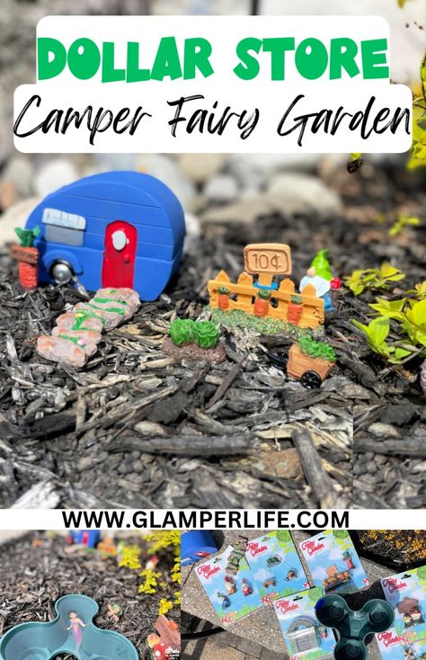 Fairy Garden Camping Theme, Dollar Tree Fairy Garden, Making A Fairy Garden, Fairy Garden Camper, Kids Fairy Garden, Garden Sets, Camping Crafts For Kids, Garden At Home, Garden Camping