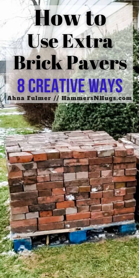 Have leftover brick pavers you aren't sure what to do with? Discover 8 creative ways to use brick pavers around your home. Tap on this pin to get these tips and more with Ahna Fulmer // HammersNHugs.com #DIYproject #brickpavers #frenchcountry Red Brick Projects Diy, Spare Brick Ideas, What To Do With Leftover Bricks Ideas, Brick Patio Edging Ideas, Brick Patio Seating, What To Do With Leftover Bricks, Projects With Bricks, Using Bricks In Landscaping, Recycled Brick Ideas