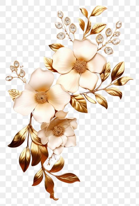 Gold Elements Design, Png Flowers Design, 3d Flower Background, Gold And White Background, Leaf Png, Flower Png Images, Diy Invitation, Png Flower, Logo Jewelry