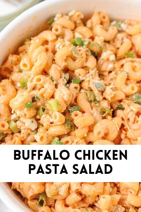 Buffalo Pasta Salad Cold, Buffalo Salad Recipes, Spicy Chicken Pasta Salad, Easy Pasta Salad With Chicken, Spicy Pasta Salad Recipes, Buffalo Chicken Pasta Salad Cold, Cold Pasta Salad Meal Prep, Cold Pasta Meal Prep, Cold Buffalo Chicken Salad